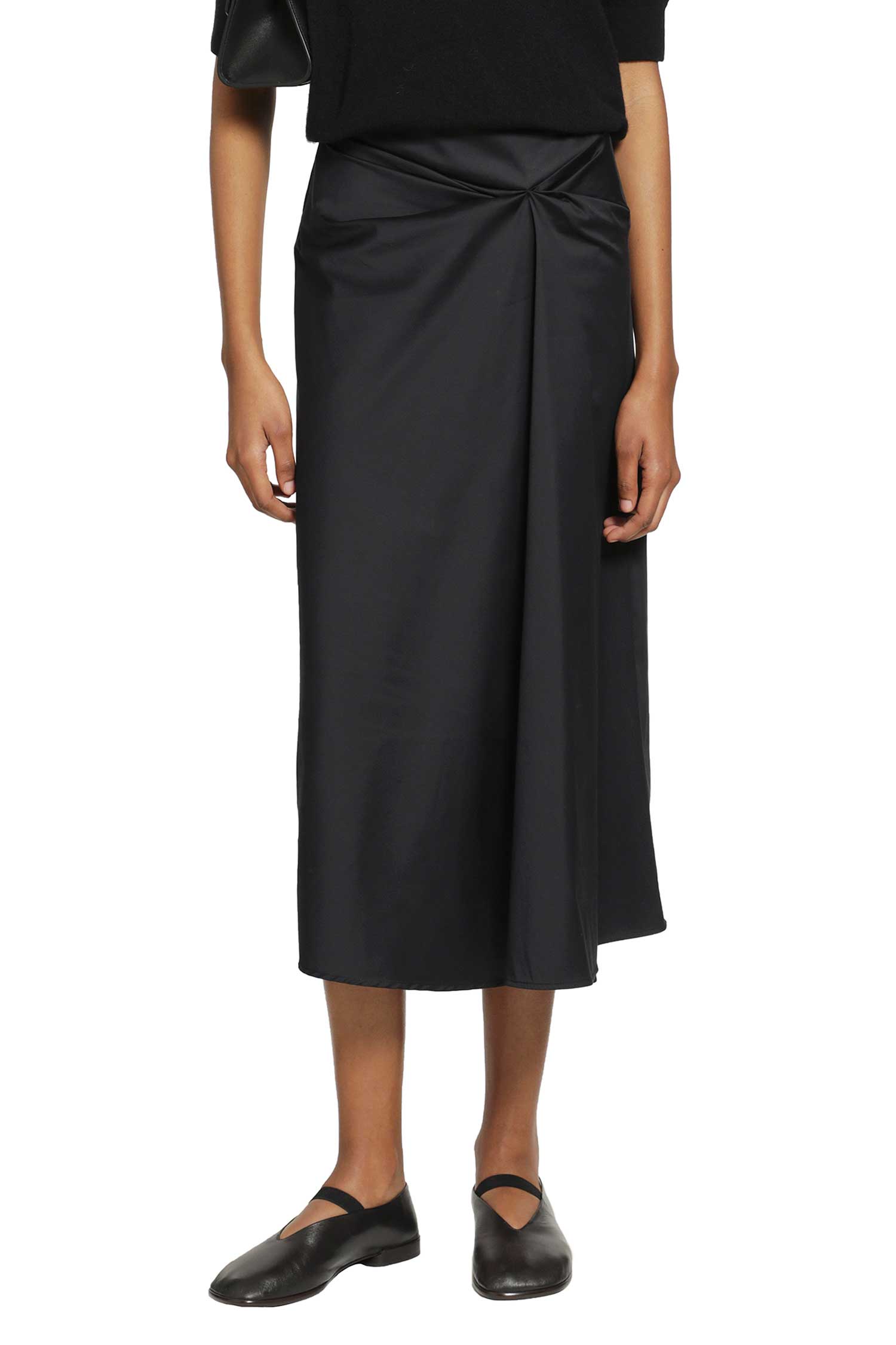 Cotton Satin Midi Skirt