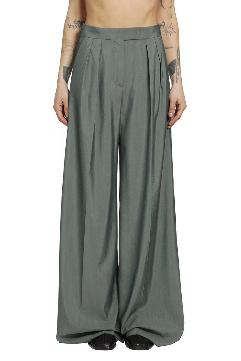 Wide Leg Wool and Silk Trousers