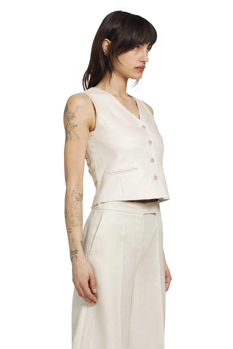Linen and Cable-Knit Gilet