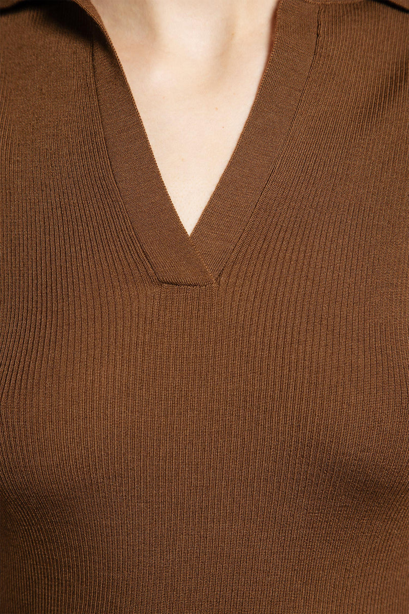 Rib-Knit Wool Polo Shirt