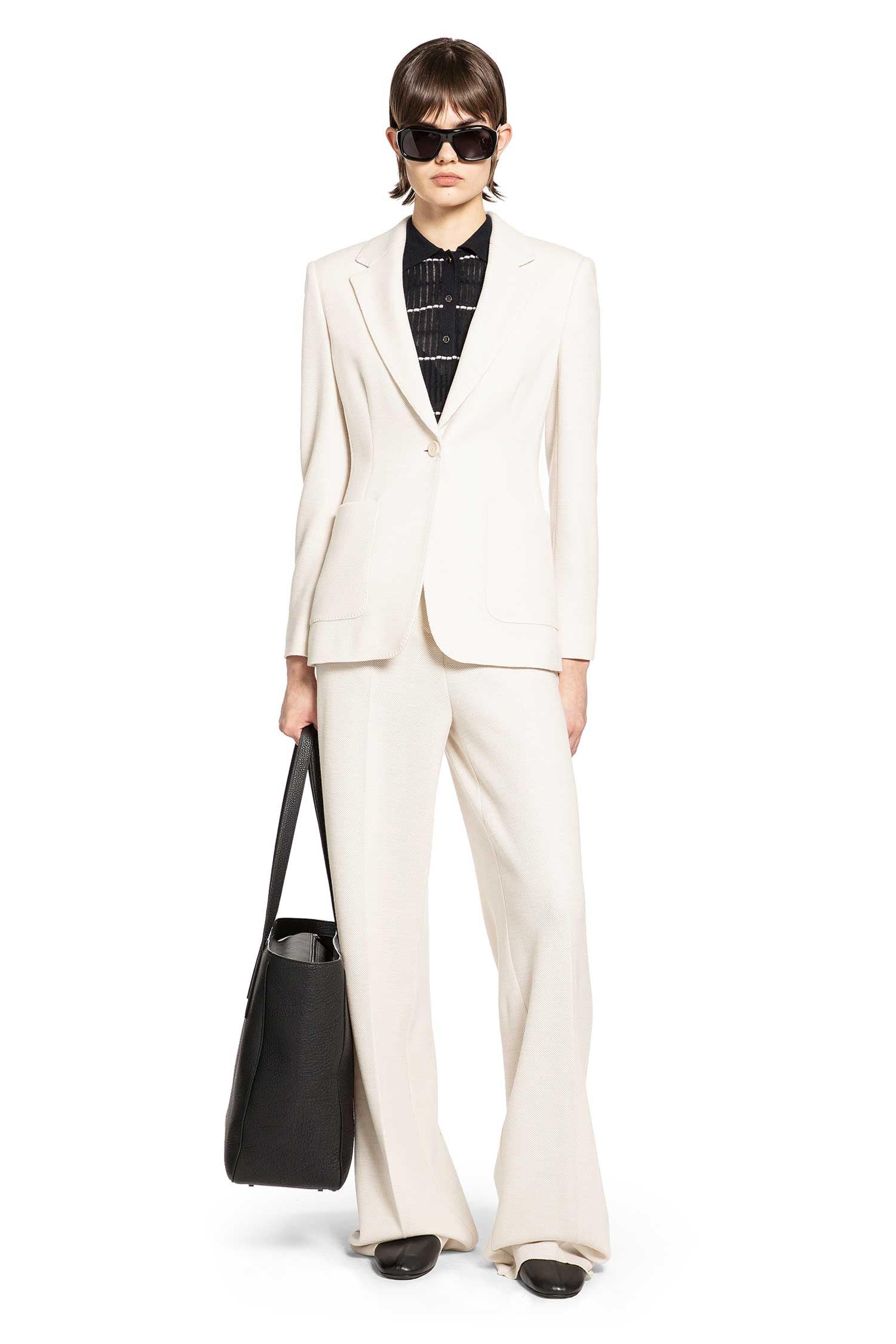 Wool Piqué Wide Leg Trousers