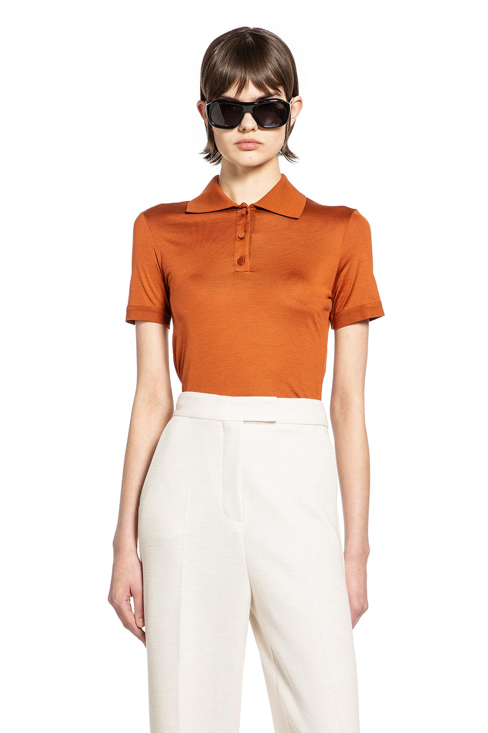 MAX MARA Silk Jersey Short-Sleeve Polo woman