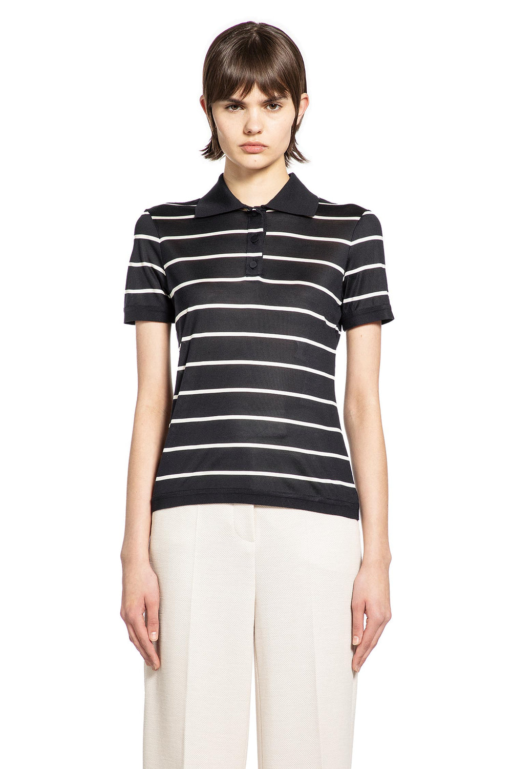 MAX MARA Striped Silk Jersey Short-Sleeve Polo woman