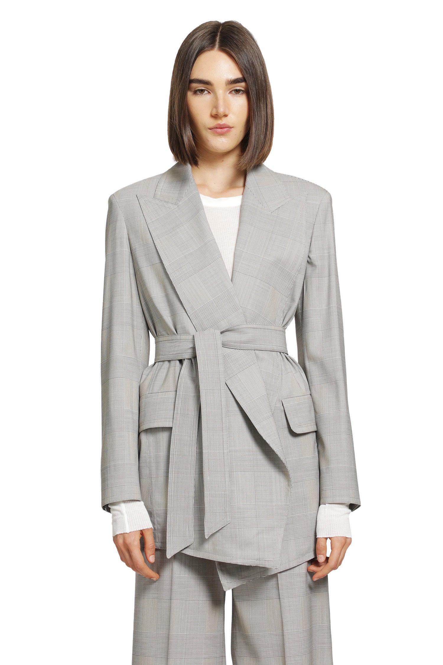 Glen Plaid Wool Robe-inspired Coat