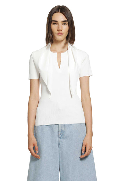 Tie-detailed Ribbed-knit T-shirt