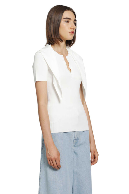 Tie-detailed Ribbed-knit T-shirt