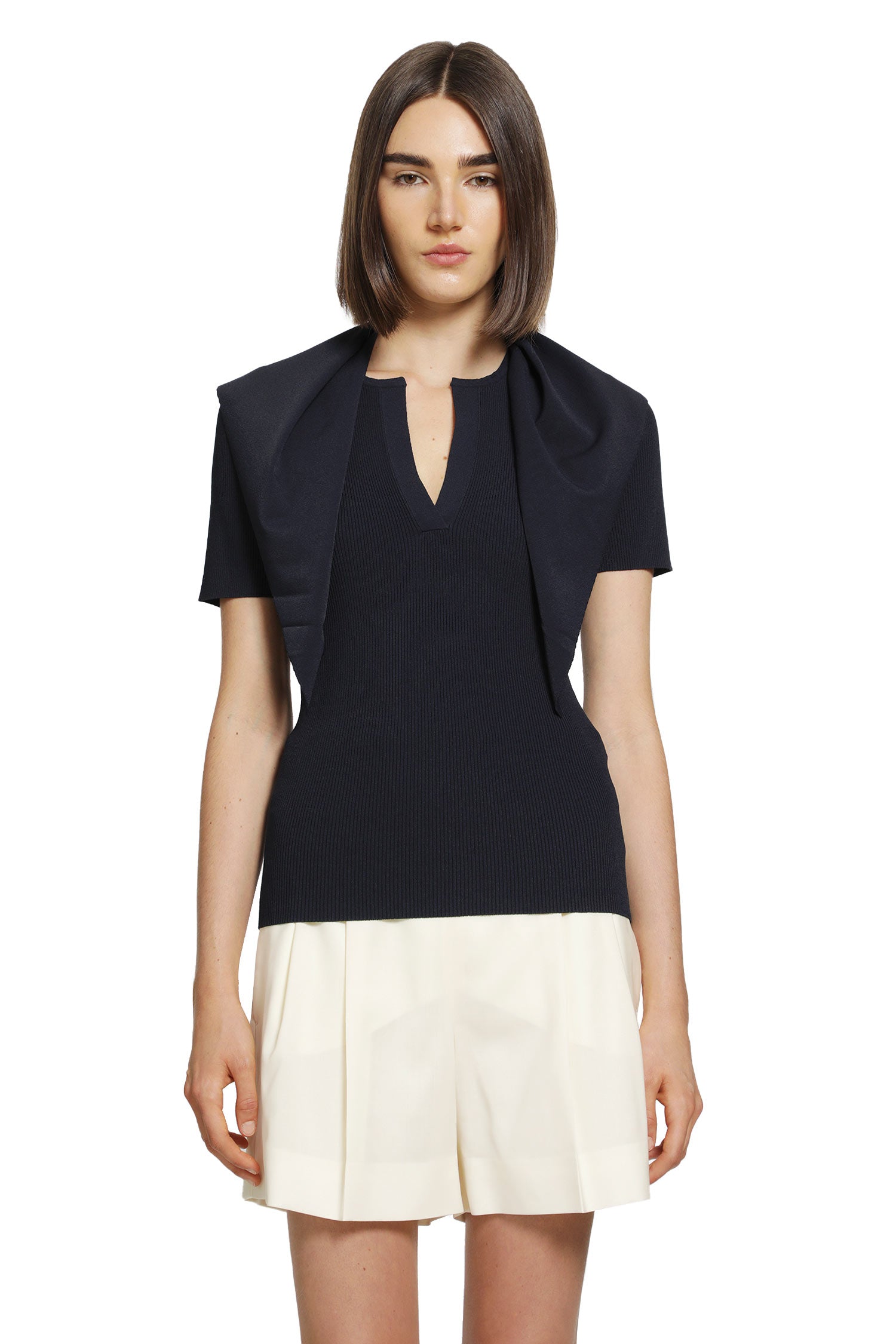 MAX MARA Tie-Detailed Ribbed-Knit T-Shirt woman