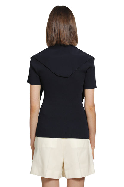 Tie-Detailed Ribbed-Knit T-Shirt