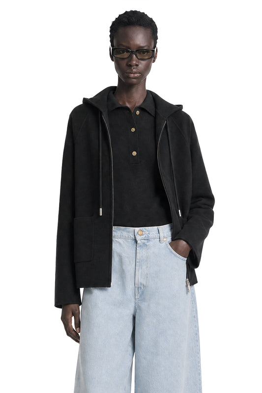 Wool Blend and Silk Hooded Coat