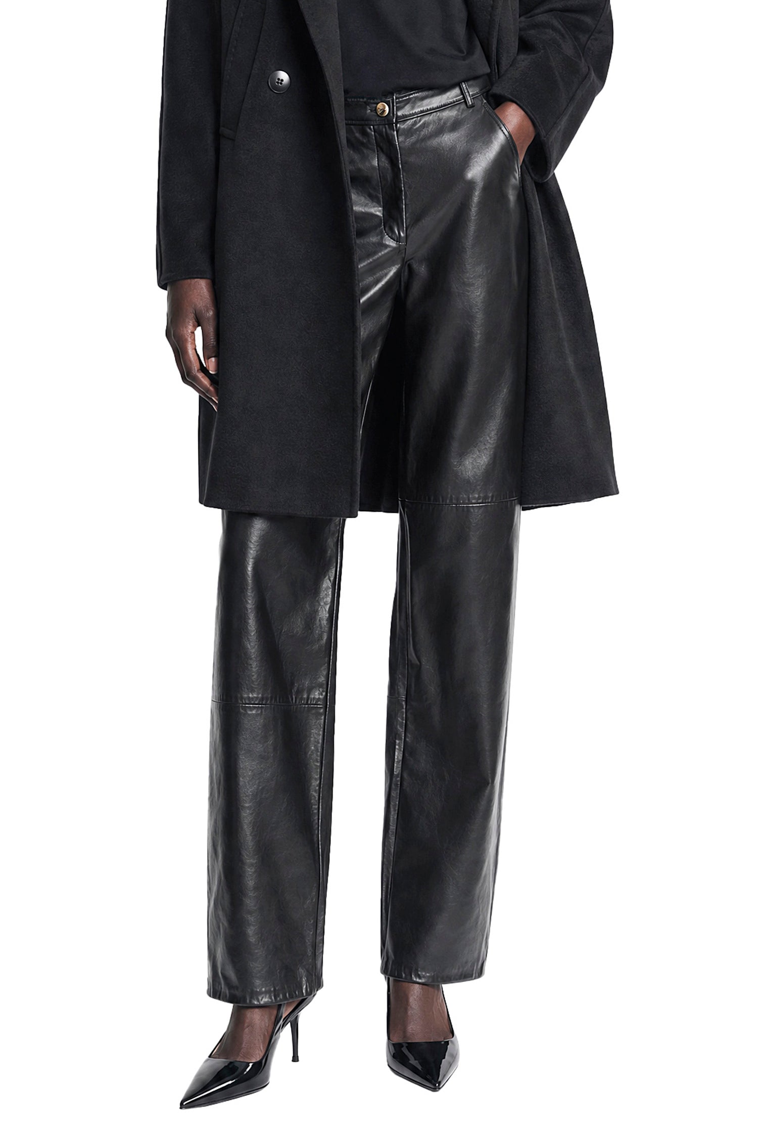 Nappa leather Barrel-leg Trousers