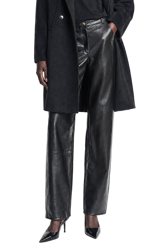 Nappa leather Barrel-leg Trousers