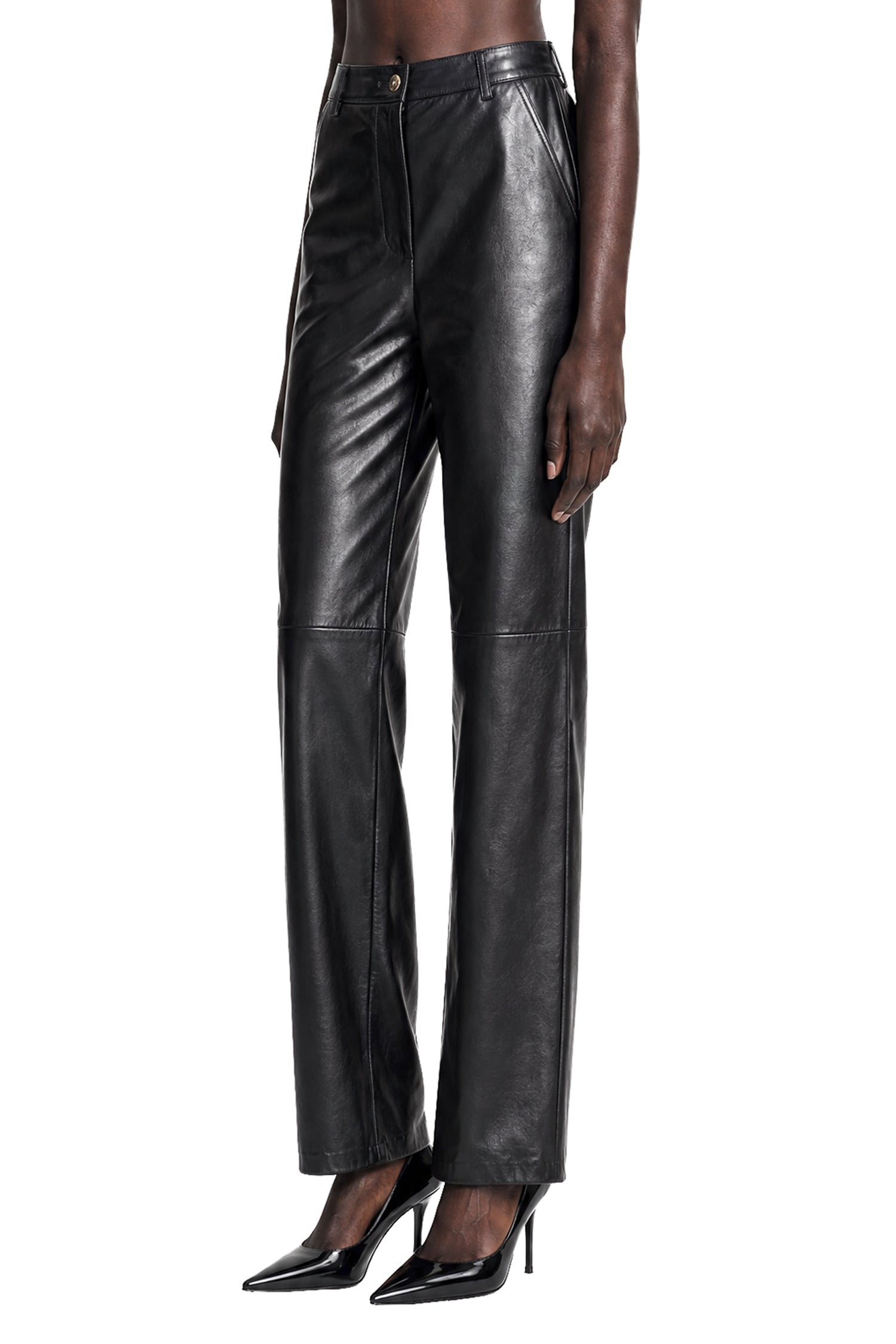 Nappa leather Barrel-leg Trousers