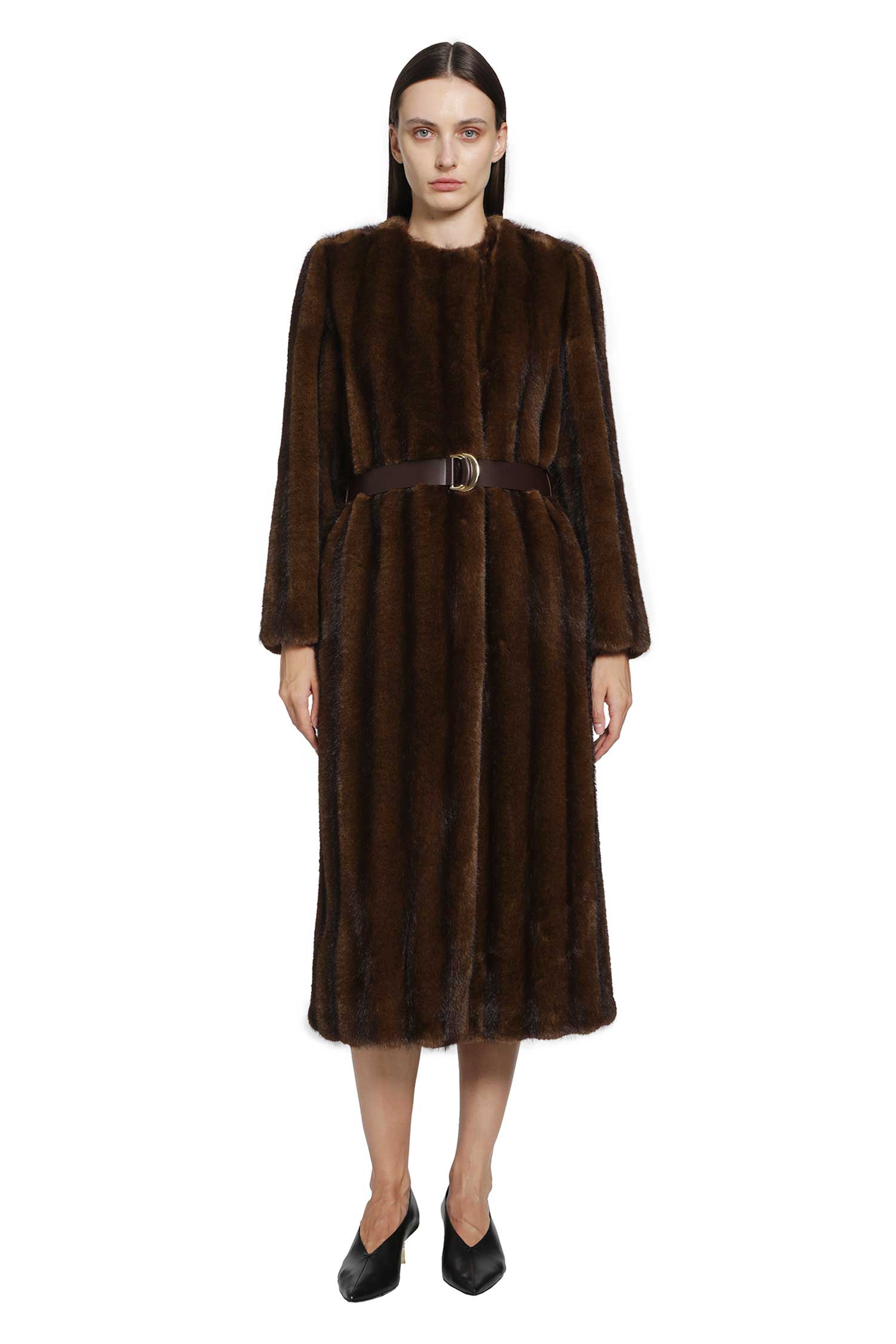 Fluffy-Textured Long Coat