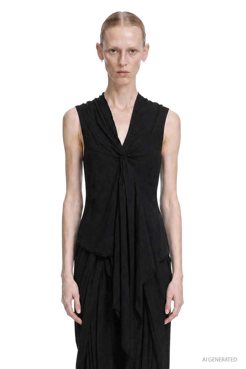 MARC LE BIHAN Knotted V-Neck Viscose Wool Top woman