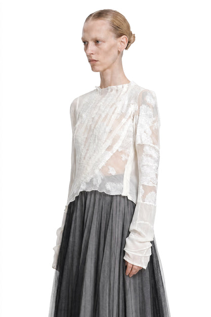 Pleated Lace Long Sleeve Top