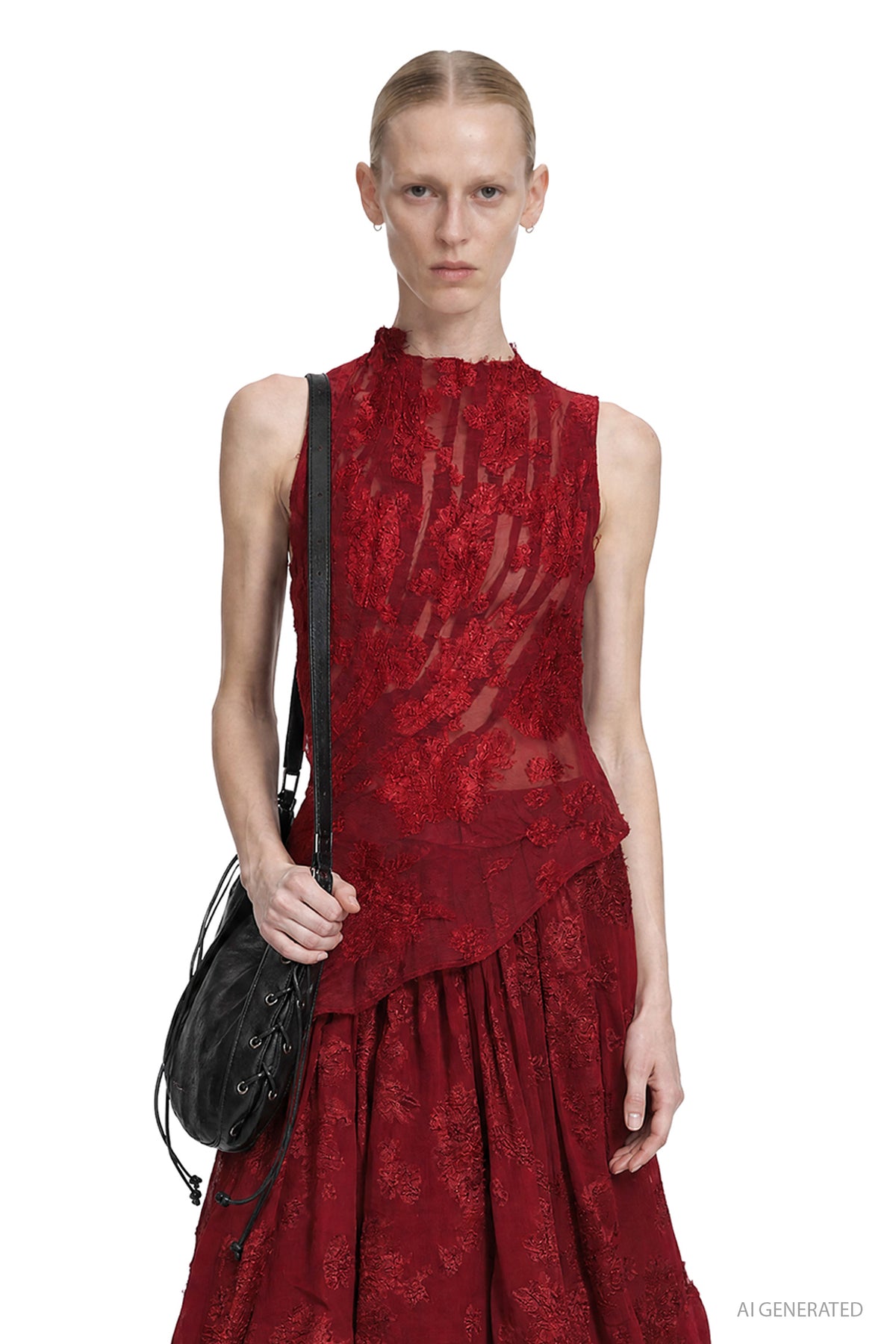 Pleated Lace Long Sleeve Top