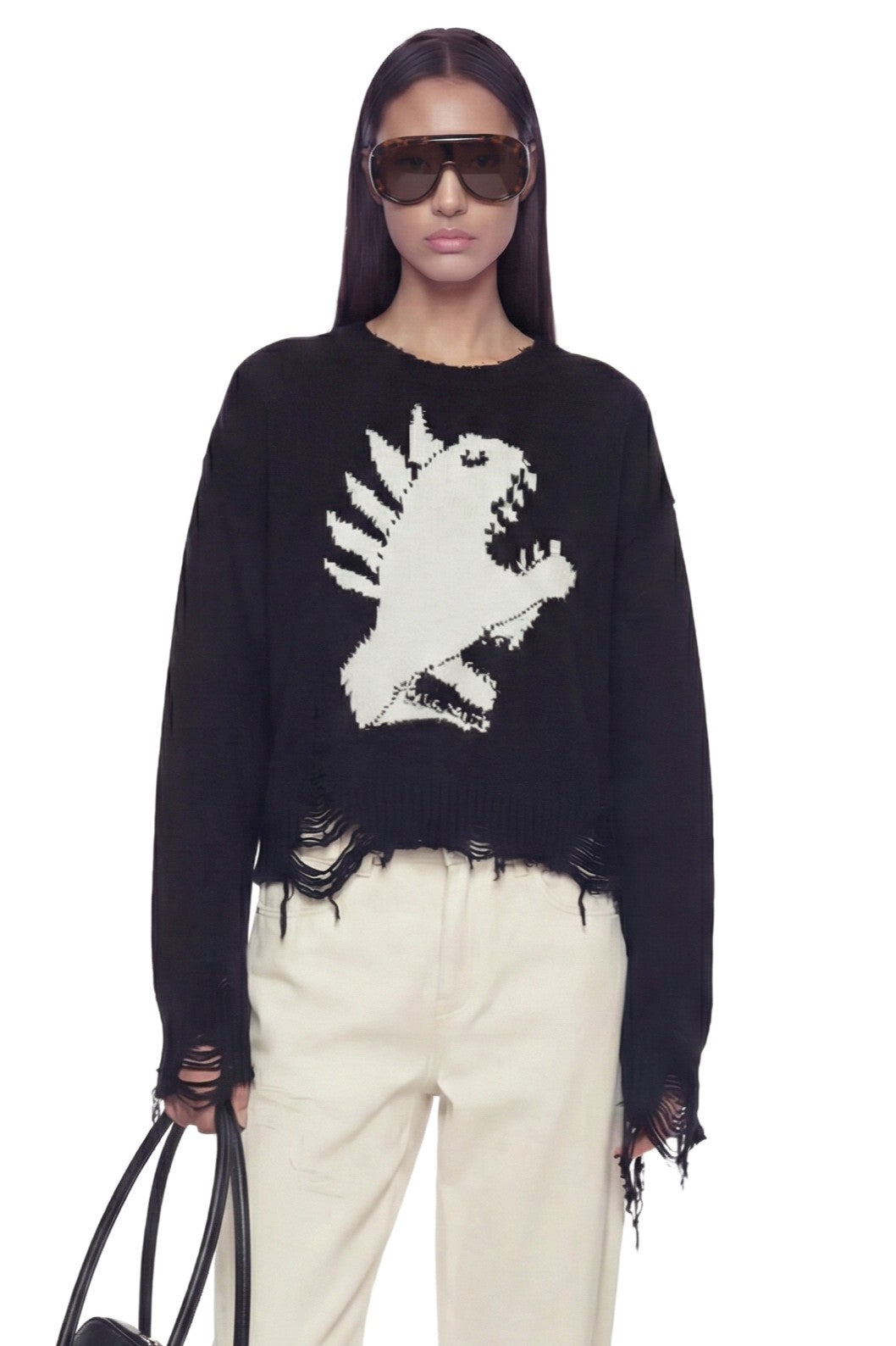 Jacquard Intarsia Cropped Sweater