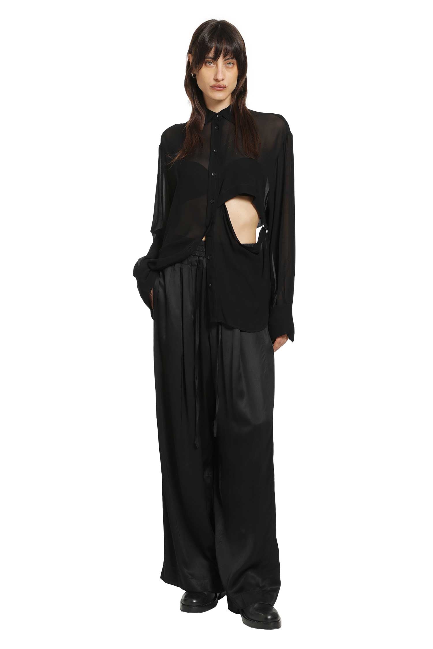 Cut-Out Shirt in Georgette Viscose