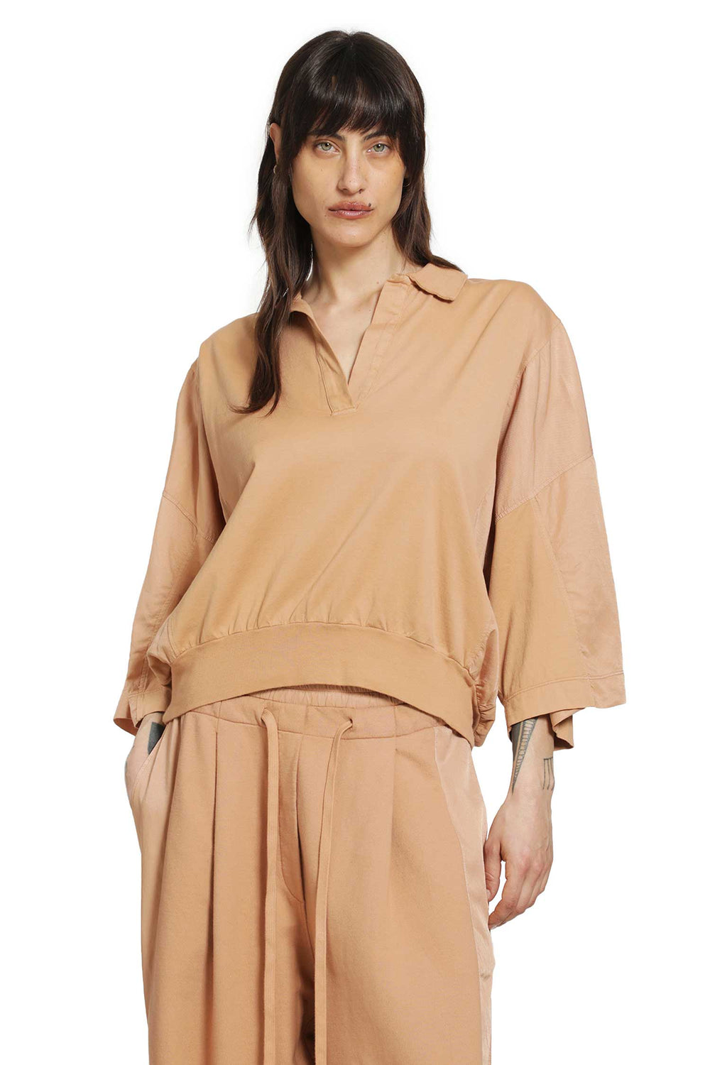 ANDREA YA AQOV Cotton Jersey and Satin Polo Shirt woman