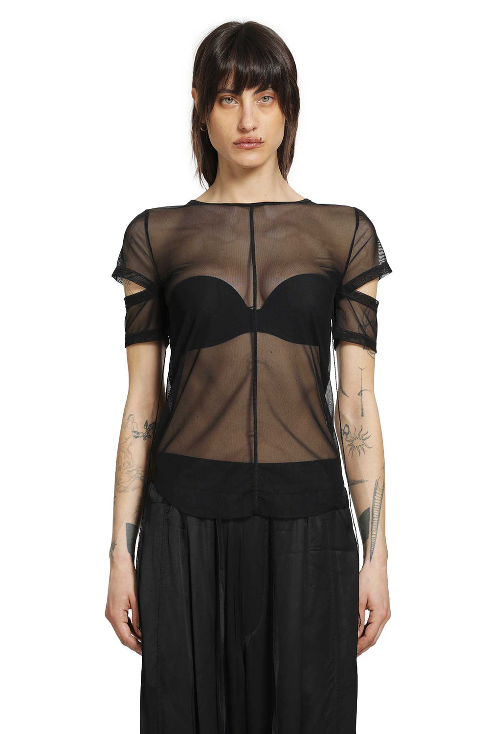 ANDREA YA AQOV Cut-Out T-Shirt in Stretch Tulle woman