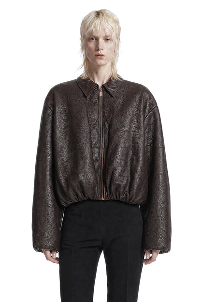 Cropped Leather Bomber Jacket