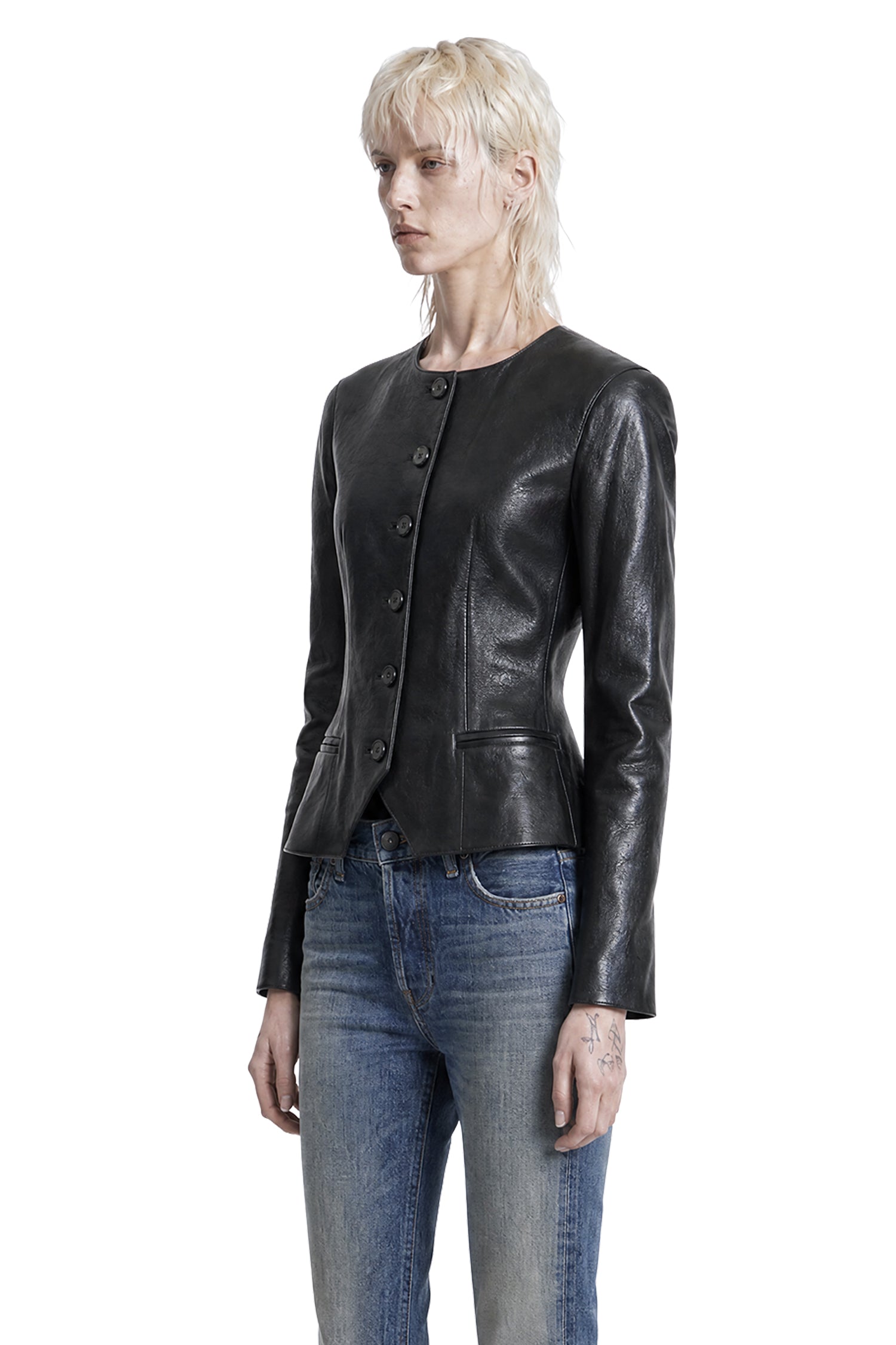 Fitted Leather Blazer
