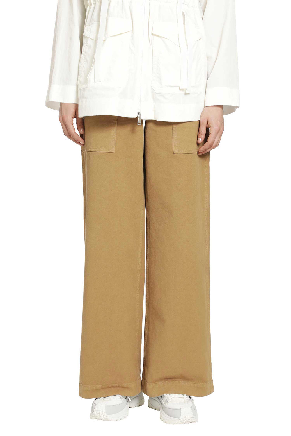 MONCLER Leather Logo Cotton Trousers woman