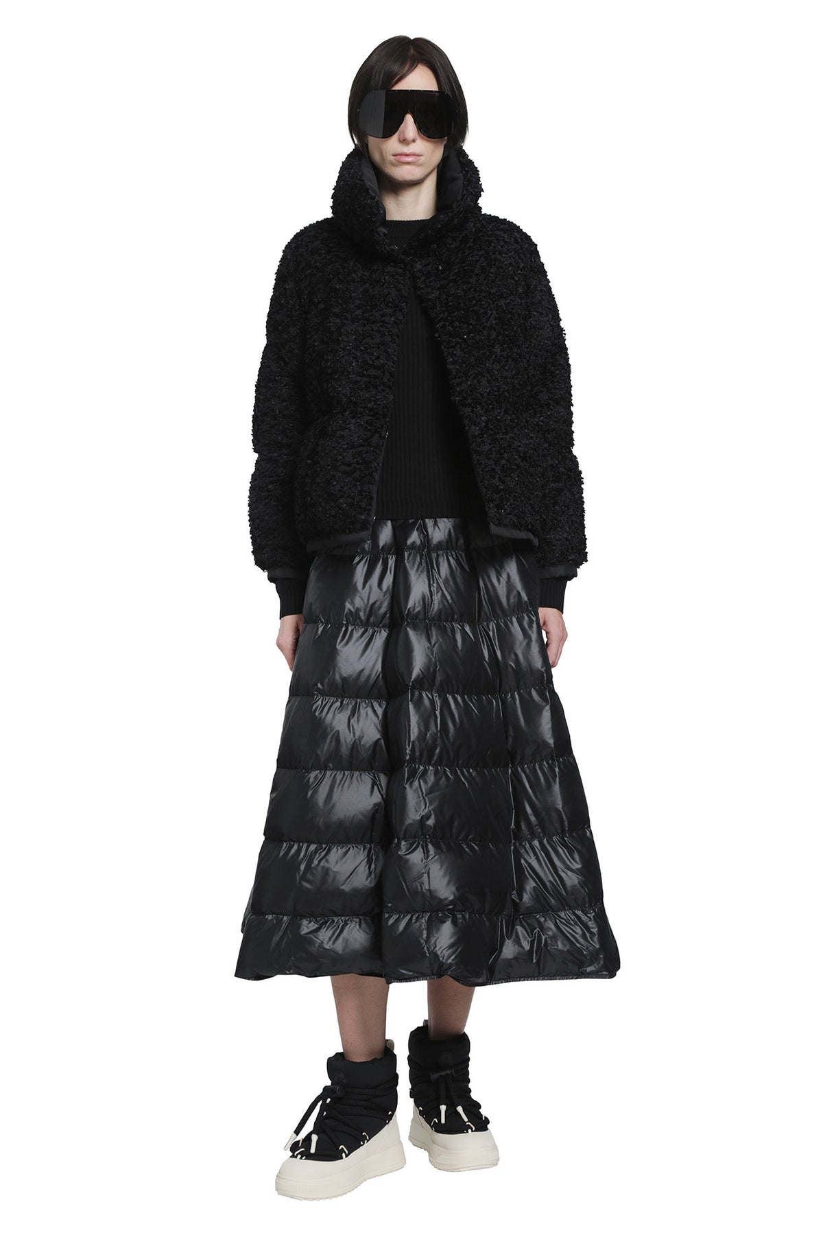 Long Nylon Laqué Down Skirt