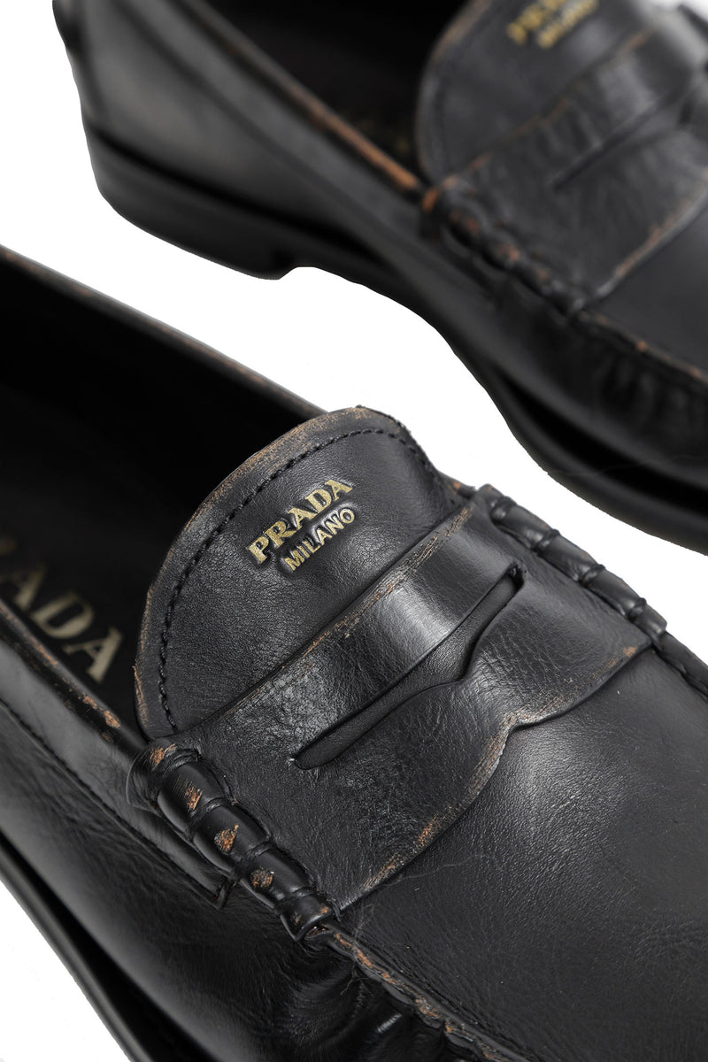 PRADA Antiqued Leather Loafers man