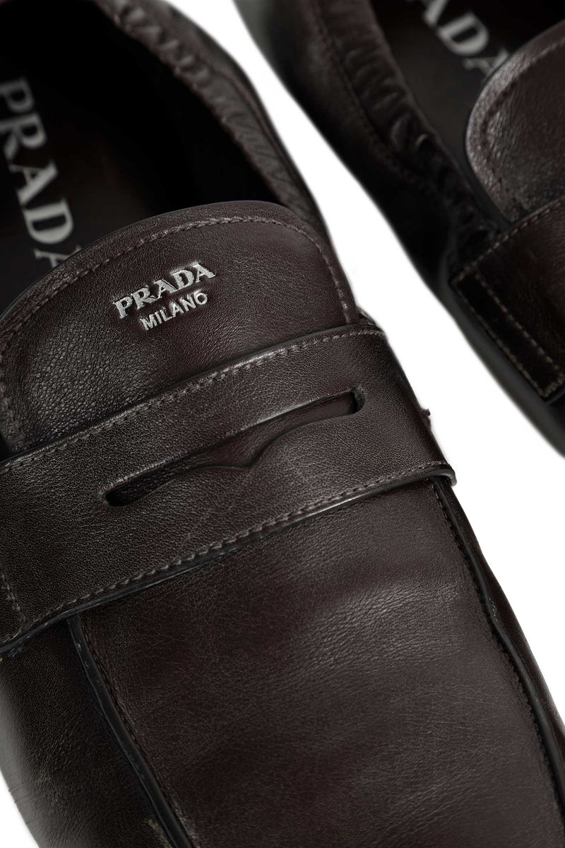 PRADA Suffle Antiqued Leather Loafers man