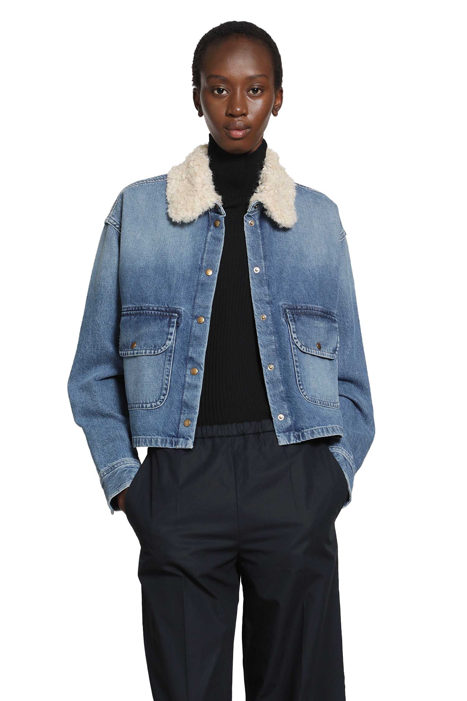 Teddy Trim Denim Shirt Jacket