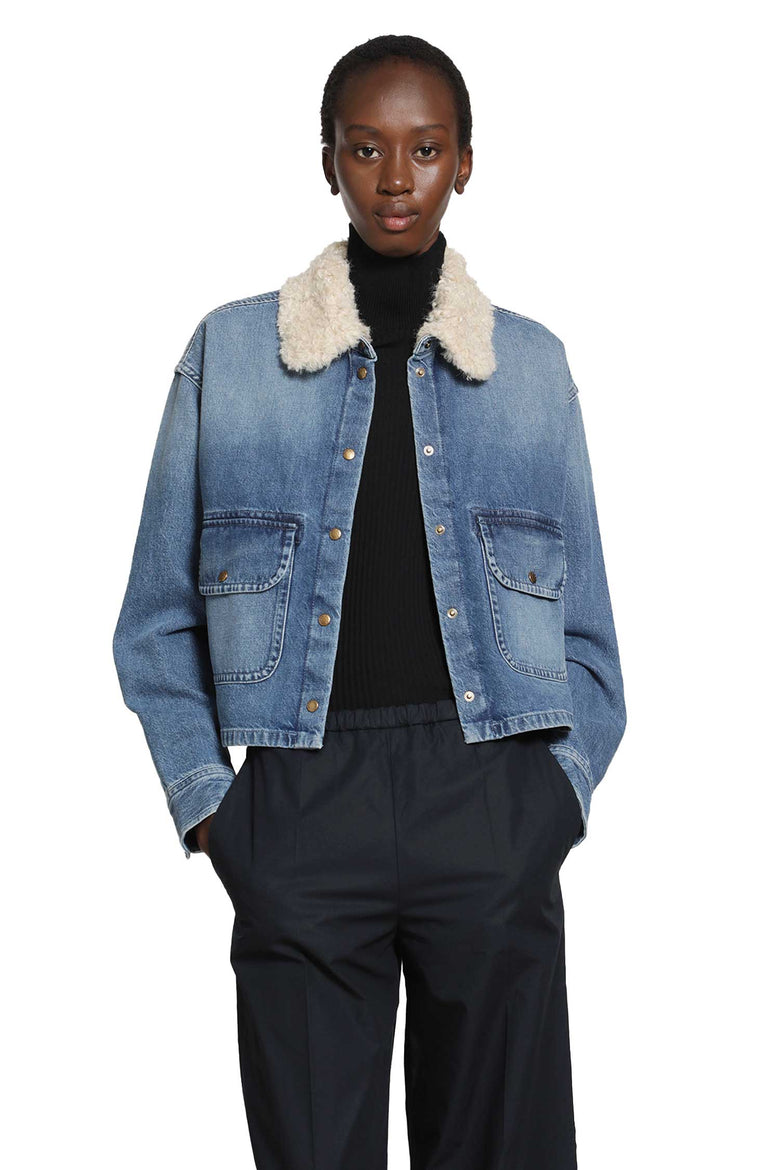 MONCLER Teddy Trim Denim Shirt Jacket woman