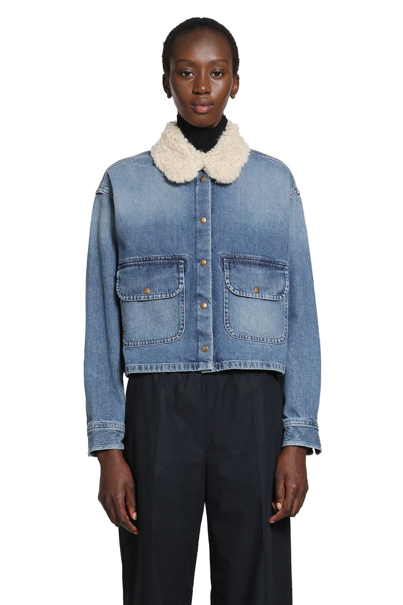 MONCLER Teddy Trim Denim Shirt Jacket woman