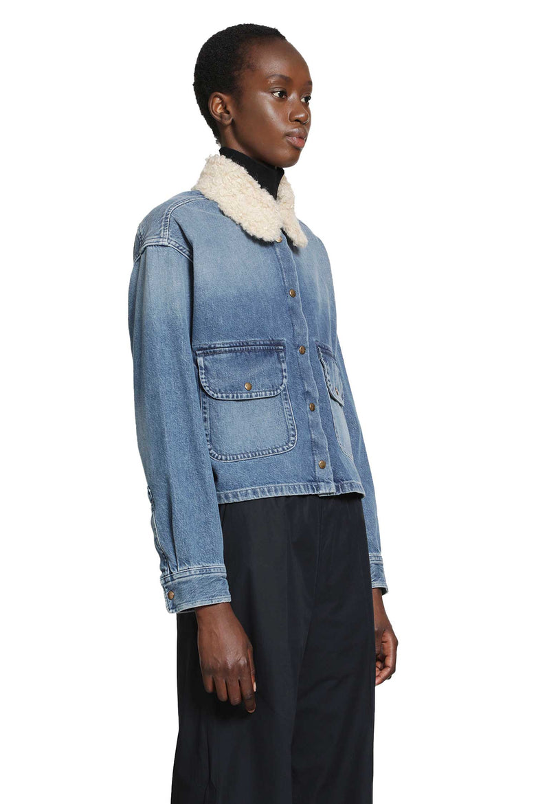 
              MONCLER Teddy Trim Denim Shirt Jacket woman
            