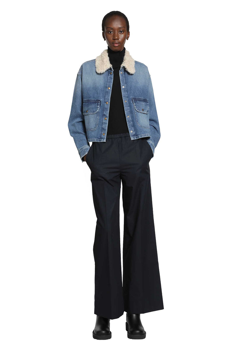 MONCLER Teddy Trim Denim Shirt Jacket woman