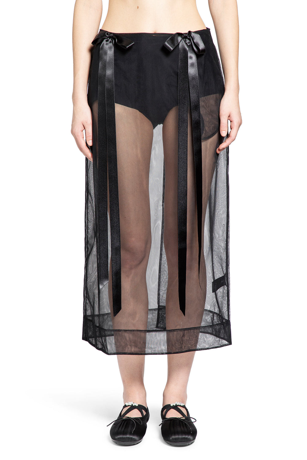Sheer Bow Ribbon Pencil Skirt