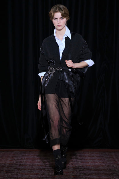 Sheer Bow Ribbon Pencil Skirt