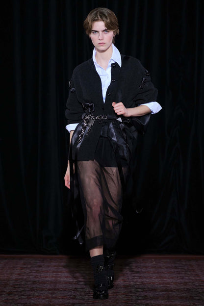 Sheer Bow Ribbon Pencil Skirt