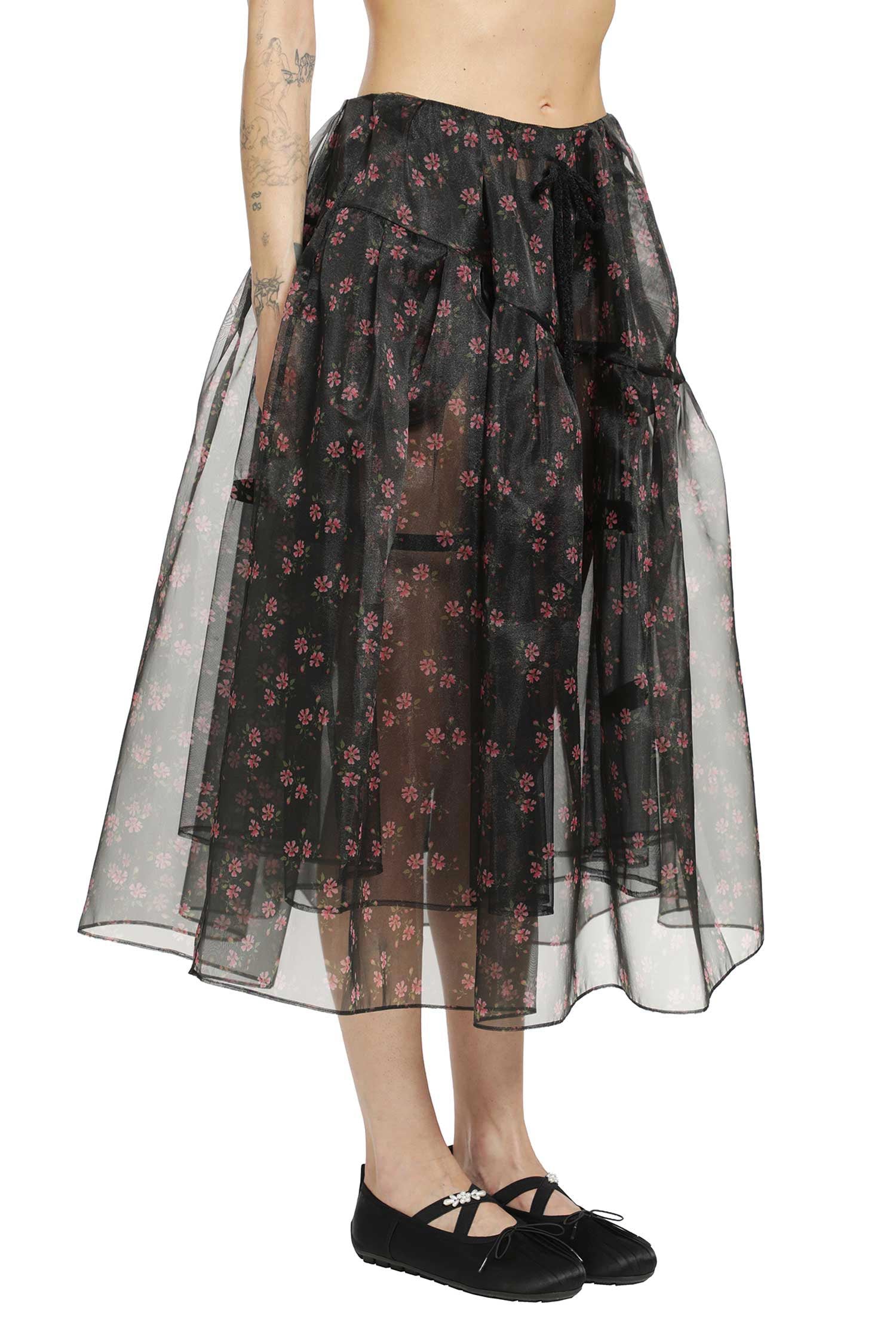 Sheer Overlay Long Flounce Skirt