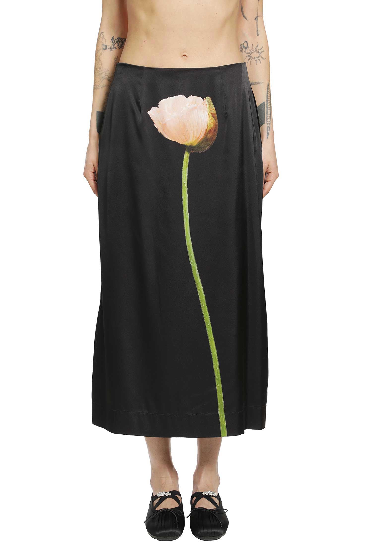 Poppy Motif Pencil Skirt