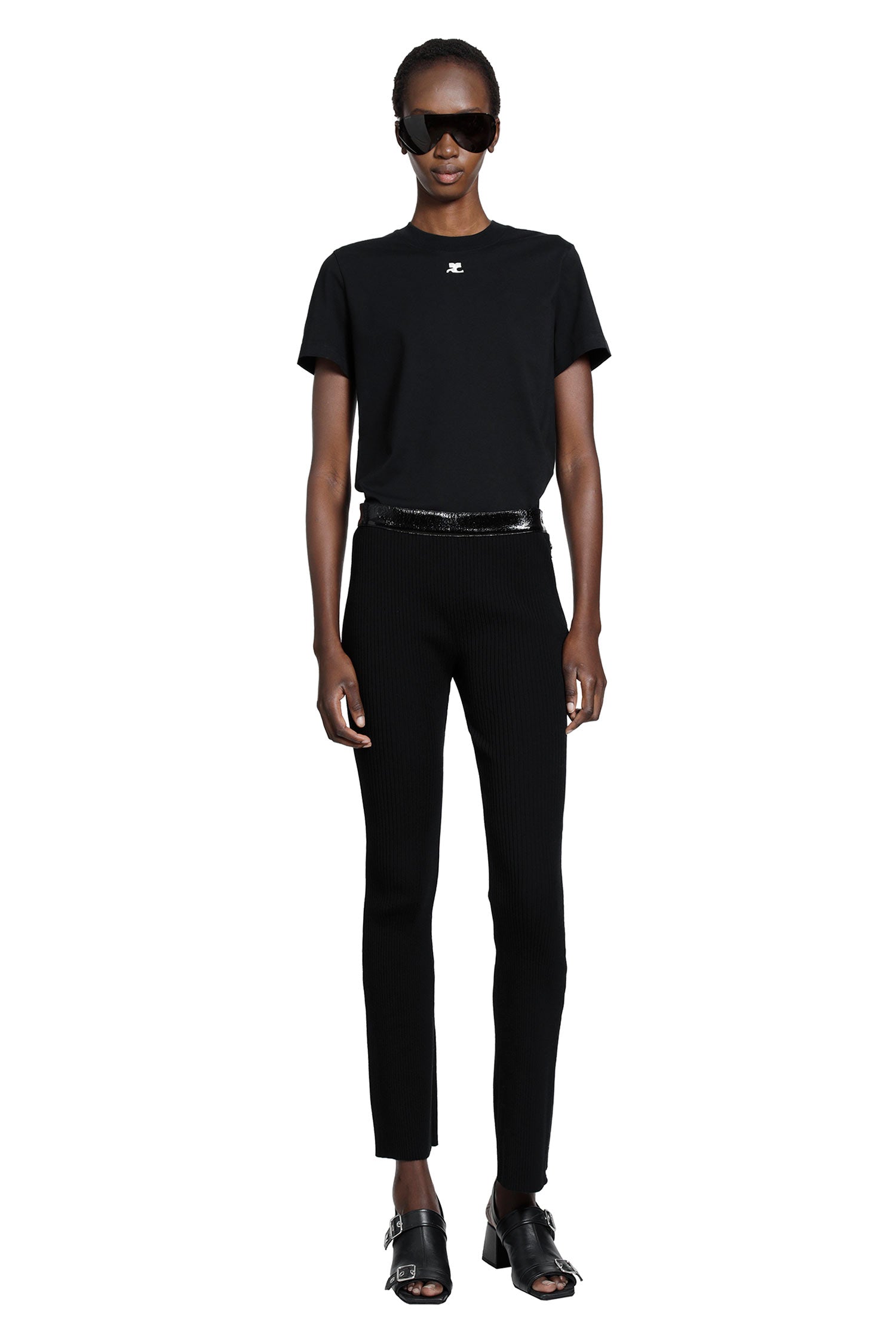 COURRÈGES Vinyl And Knit Flare Pants woman