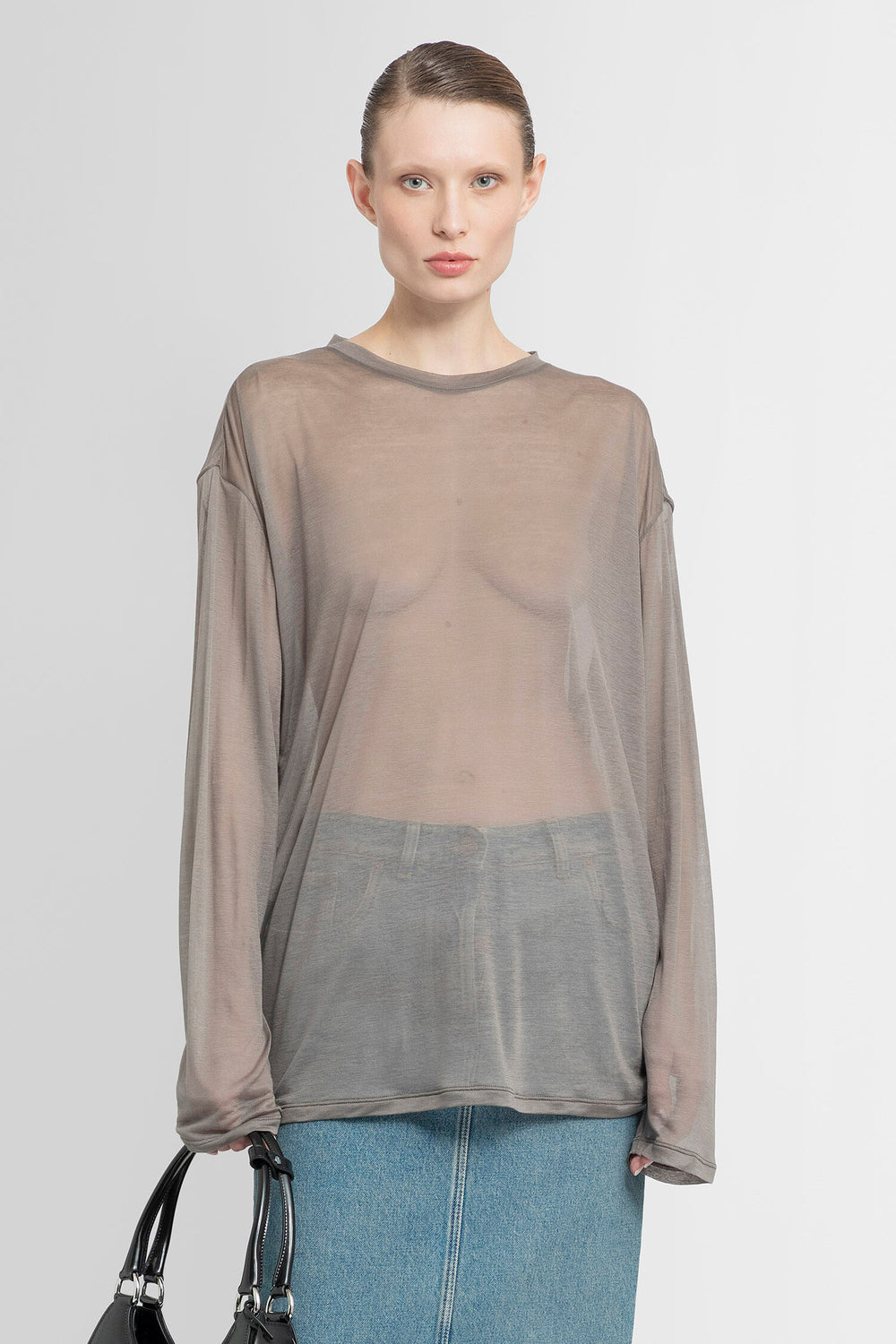 PRADA WOMAN GREY T-SHIRTS & TANK TOPS