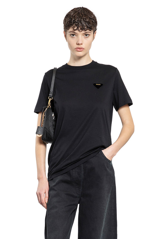 PRADA WOMAN BLACK T-SHIRTS & TANK TOPS