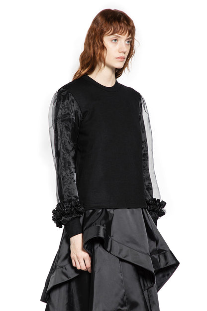 Wool Jersey and Tulle Long Sleeve T-Shirt