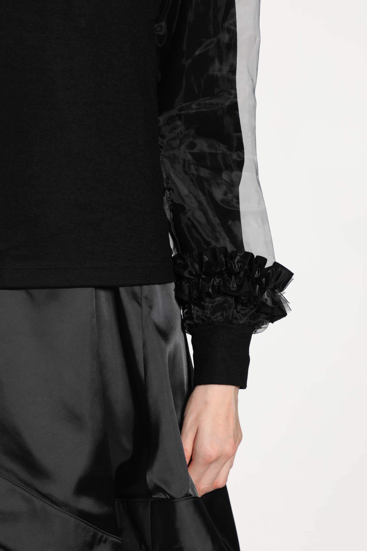 Wool Jersey and Tulle Long Sleeve T-Shirt