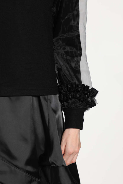 Wool Jersey and Tulle Long Sleeve T-Shirt
