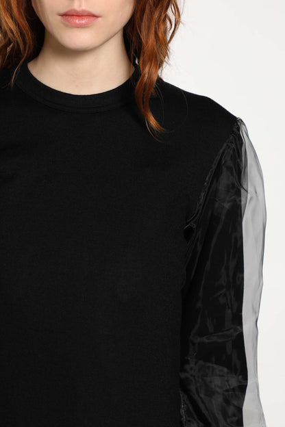 Wool Jersey and Tulle Long Sleeve T-Shirt