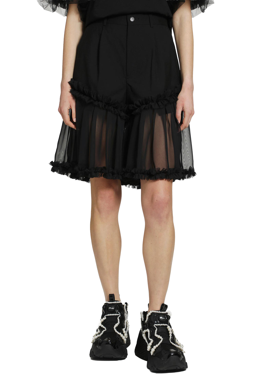 NOIR KEI NINOMIYA Spliced Wool and Tulle Shorts woman