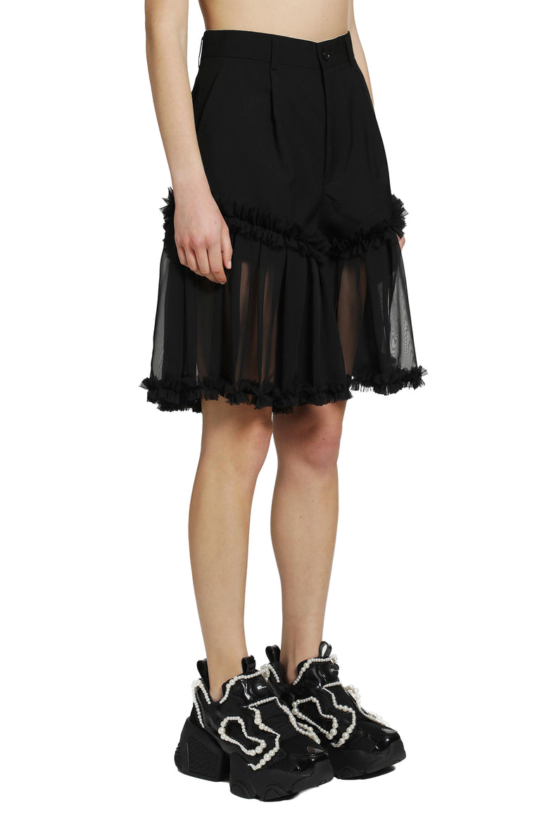 
              Ruffled Tulle And Wool Shorts
            