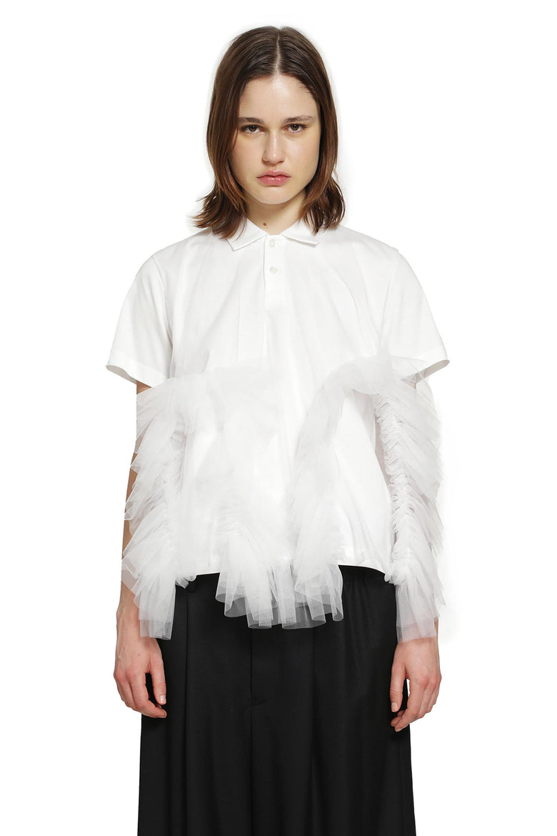 NOIR KEI NINOMIYA Cotton Poplin and Ruffled Tulle Polo Shirt woman